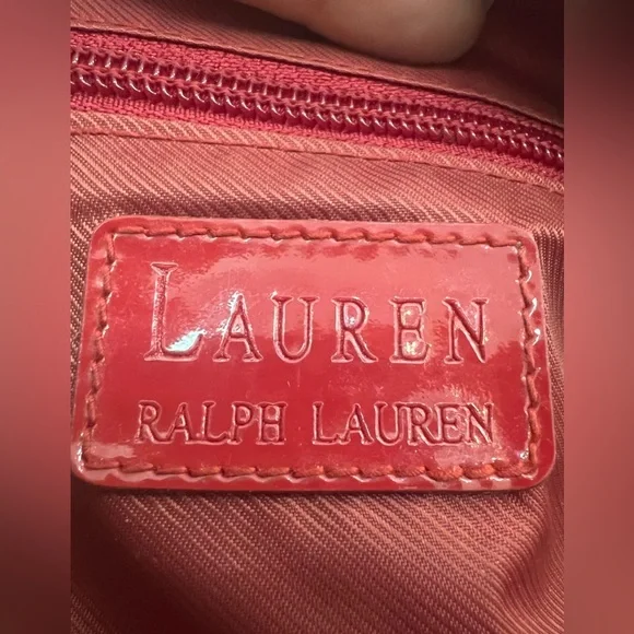 Lauren Ralph Lauren Houndstooth Red Patent Trim Zip Satchel - Picture 5 of 6